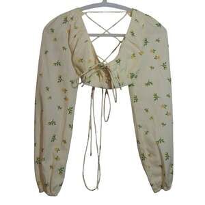 Princess Polly Violetta Top Yellow Floral Crop Top Size 2